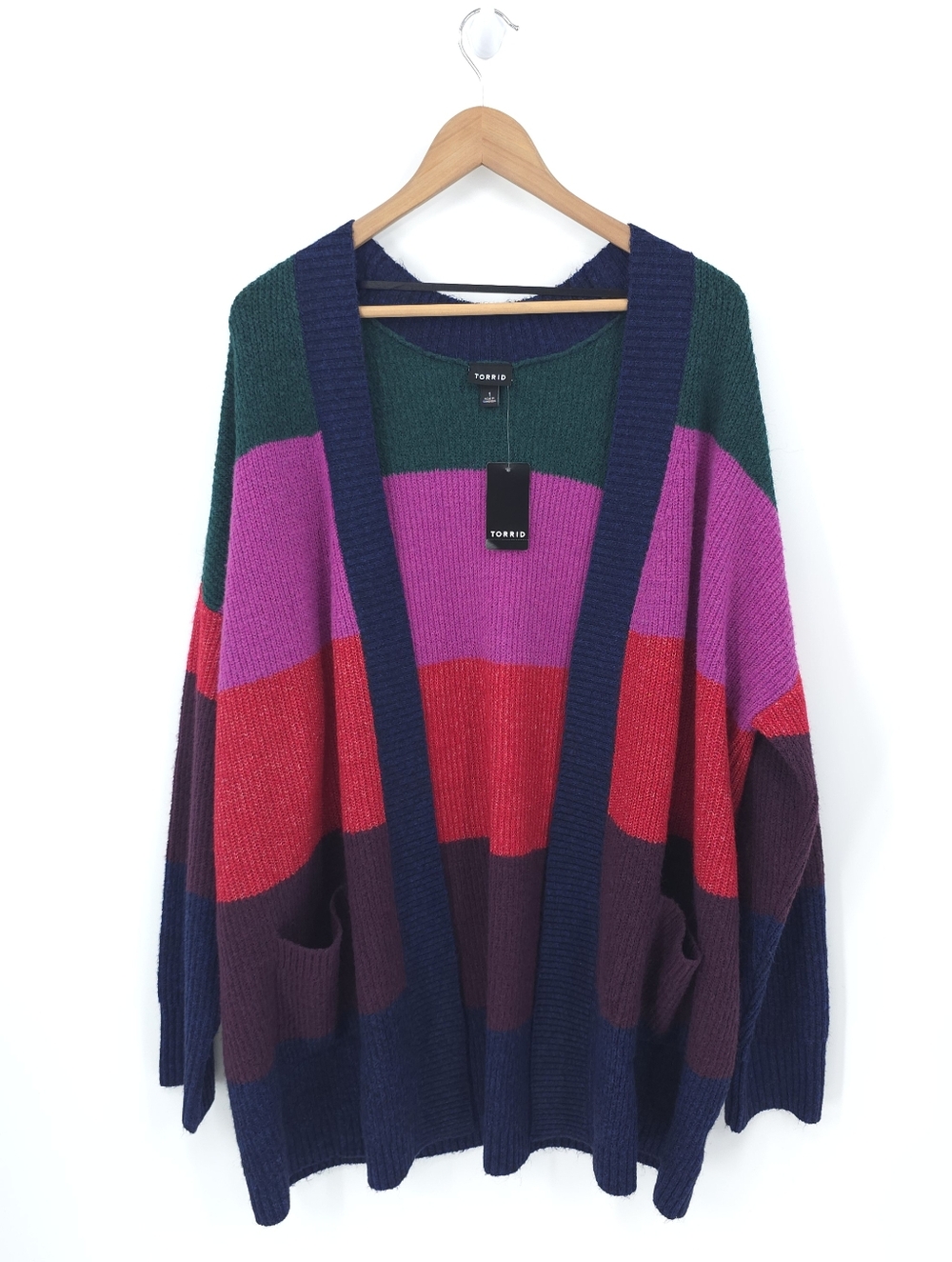 Torrid Vegan Cashmere Open Front Cardigan Colorblock Pockets Soft Cozy Longline